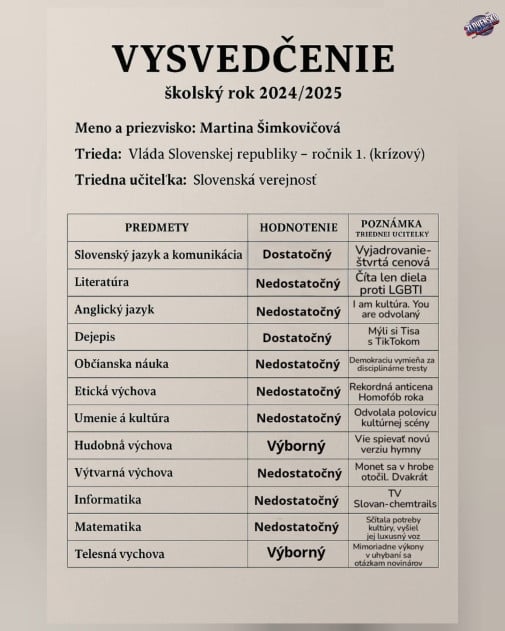 Vysvedcko Simkovicovej